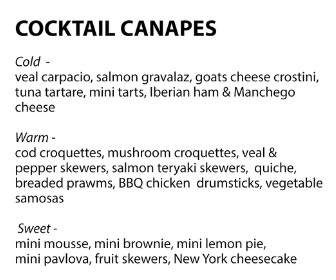 villa canapes menu